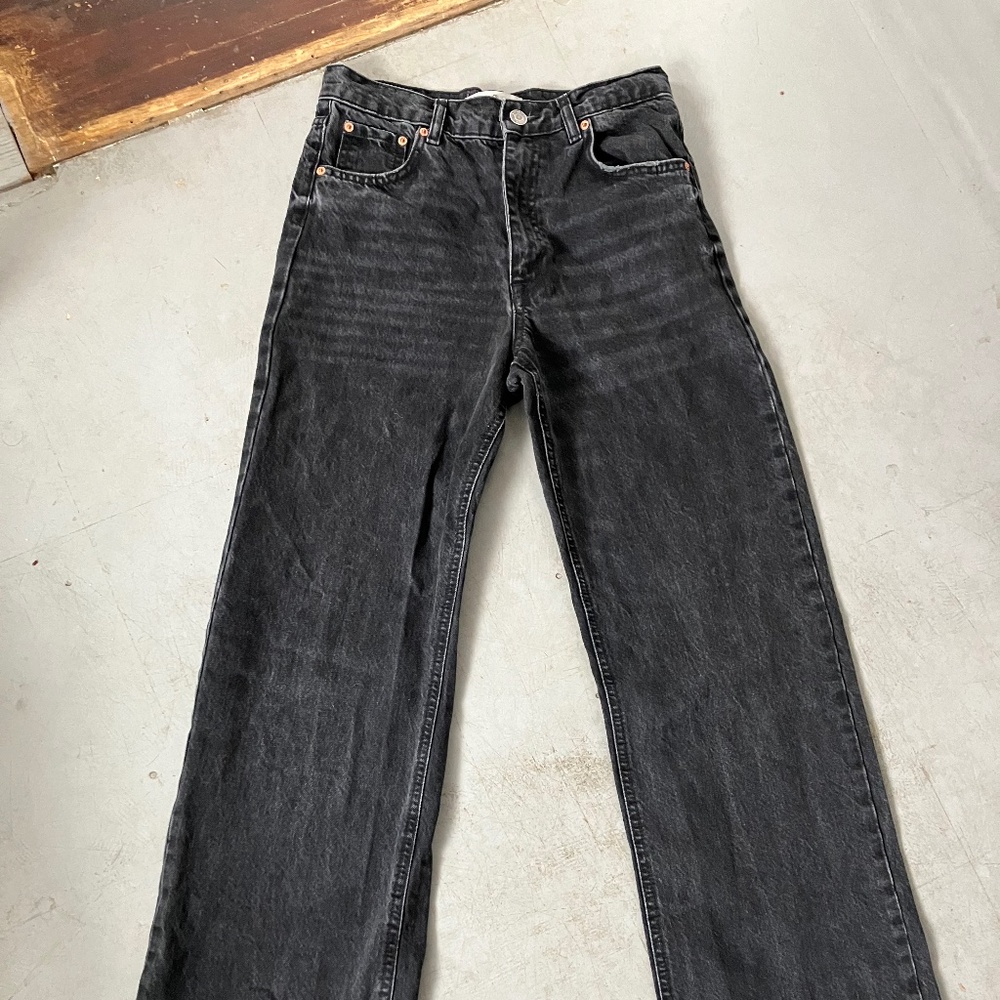 100% Cotton Black Zara Jeans, High Waist Wide Leg